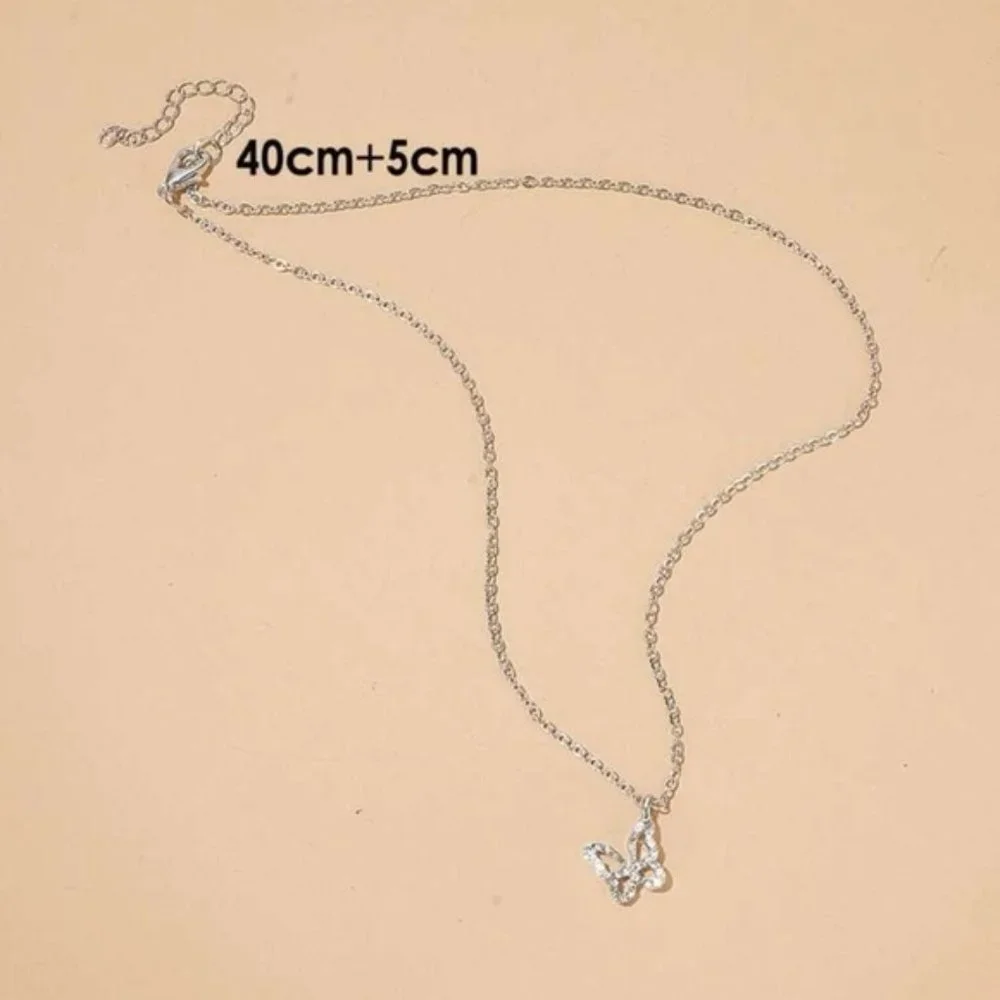 Rhinestone Butterfly Charm Necklace Silver For Women Wedding Party - Picture 3 of 4